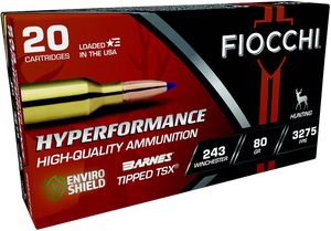 Fiocchi 243TTSX Hyperformance  243Win 80gr Barnes Tipped TSX 20 Per Box/10 Case