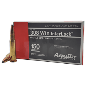 Aguila 8090AG   308Win 150gr InterLock Boat Tail Soft Point 20 Rounds