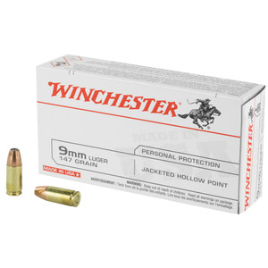Winchester, USA Pistol, 9mm Luger, Jacketed Hollow Point, 147 Grain, 50 Rounds