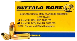 Buffalo Bore Ammunition 24J20 Subsonic Strictly Business 9mmLuger 147gr Full Metal Jacket Flat Nose 20 Rounds