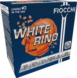 Fiocchi White Rino Shotgun Loads 12 ga. 2.75 in. 1 1/8 oz. 1250 FPS 8 Shot 25 rd.