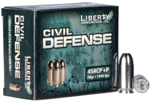 Liberty Ammunition LACD45013 Civil Defense  45ACP+P 78gr Lead Free Fragmenting Hollow Point 20 Rounds
