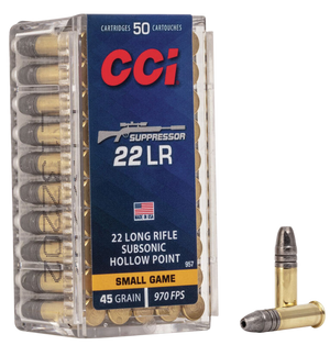 CCI Suppressor Subsonic Hp 22 Long Rifle Lead Hollow Point 45 Grain 50 Rounds
