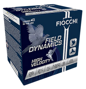 Fiocchi 28HV9 Field Dynamics High Velocity 28Gauge 2.75" 3/4oz 9Shot 25 Rounds