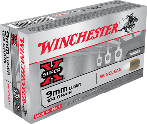 Winchester Super X 9mm Luger Winclean Brass Enclosed Base 124 Grain 50 Rounds