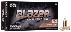 CCI Blazer Brass Pistol Ammo 9mm Luger 124 gr. FMJ Round Nose 50 rd.