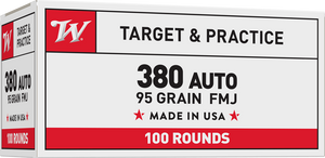 Winchester USA Pistol 380 ACP Full Metal Jacket Flat Nose 95 Grain 100 Rounds
