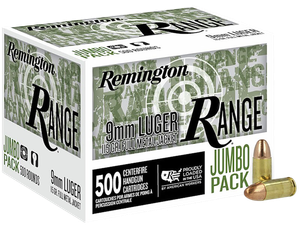 Remington Range Jumbo Pack 9mm Luger Full Metal Jacket 115 Grain 500 Rounds