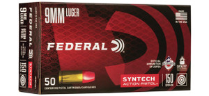 Federal Syntech Range Pistol Ammo 9mm Polymer Encapsulated 150 Grain 50 Rounds