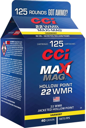 CCI Pour Pack 22 WMR Jacketed Hollow Point 40 Grain 125 Rounds