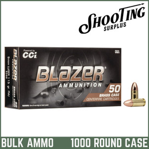 *FREE SHIPPING* CCI Blazer Brass Pistol Ammo 9mm Luger 115 gr. FMJ - CASE \ 1000 Rounds