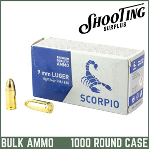 *FREE SHIPPING* Scorpio (SVT) Ammo 9mm 124gr FMJ - CASE / 1000 Rounds