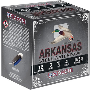 Fiocchi Arkansas Steel Shotgun Ammo 12 ga. 3 in. 1 1/5 oz. 1550 FPS 4 Shot 100 rd.