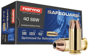 Norma Ammunition 801407727  Safeguard 40S&W 180gr Jacketed Hollow Point 50 Rounds