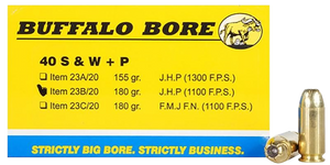 Buffalo Bore Ammunition 23B20 Heavy Strictly Business 40S&W +P 180gr Jacket Hollow Point 20 Rounds