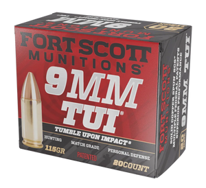Fort Scott Munitions 9MM115SCV Tumble Upon Impact (TUI)  9mmLuger 115gr Solid Copper Spun 20 Rounds