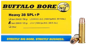 Buffalo Bore Ammunition 20B20 Heavy Strictly Business 38Special +P 125gr Jacket Hollow Point 20 Rounds