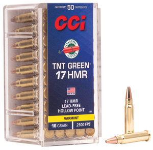 CCI Tnt Green 17 Hornady Magnum Rimfire Speer Hollow Point 16 Grain 50 Rounds
