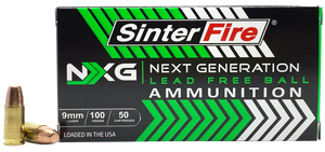 Sinterfire NXG Lead Free Ball Pistol Ammo 9mm 100 gr. Lead Free Ball 50 rd. Brass Case