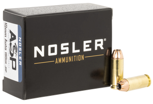 Nosler, Asp Handgun Ammo, 10mm Auto, Jacketed Hollow Point, 180 Grain, 20 Rounds