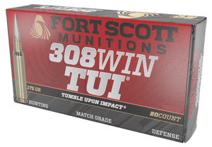 Fort Scott Munitions 308175SCV2 Tumble Upon Impact (TUI) Rifle 308Win 175gr Solid Copper Spun 20 Rounds