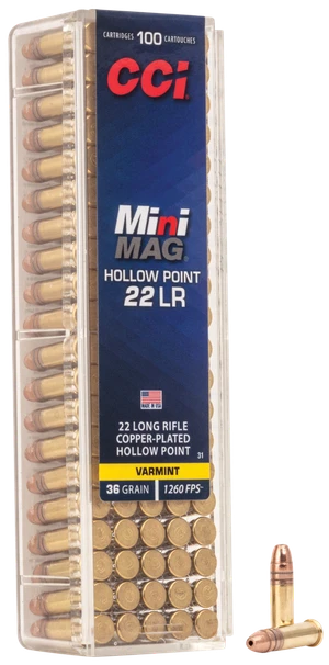 CCI Varmint Mini-Mag 22 Long Rifle Plated Hollow Point 36 Grain 100 Rounds