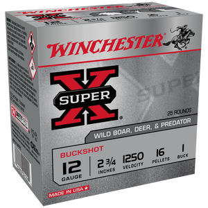 Winchester Ammo XB121VP25 Super X  12Gauge 2.75" 16Pellets 1Buck Shot 25 Rounds
