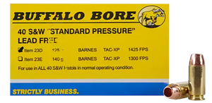 Buffalo Bore Ammunition 23D20 Standard Pressure Strictly Business 40S&W 125gr Barnes TAC-XP Lead Free 20 Rounds