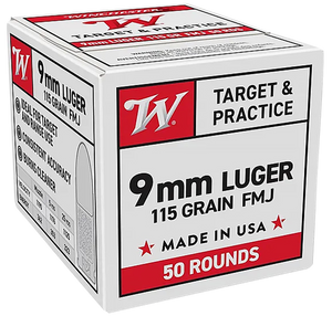 Winchester, USA Para, 9mm Luger, Full Metal Jacket, 115 Grain, 50 Rounds