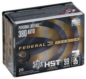 Federal Premium Hst Micro 380 Acp Jacketed Hollow Point 99 Grain 20 Rounds