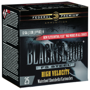 Federal Premium Black Cloud Waterfowl Shotgun Ammo 12 ga. 3 in. 1 1/8 oz. High Velocity 4 Shot 25 rd.