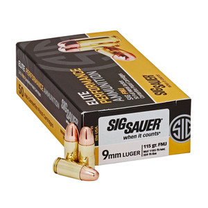 Sig Sauer, Elite Ball, 9mm Luger, Full Metal Jacket, 115 Grain, 50 Rounds