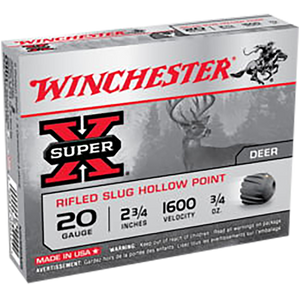 Winchester Ammo X20RSM5VP Super X  20Gauge 2.75" 3/4oz Rifled Slug Shot 15 Rounds