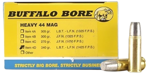 Buffalo Bore Ammunition 4D20 Heavy Strictly Business 44Rem Mag +P+ 340gr Lead Flat Nose 20 Rounds