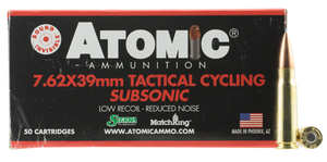 Atomic Ammunition 00474 Rifle Subsonic 7.62x39mm 220gr Hollow Point Boat Tail 50 Rounds