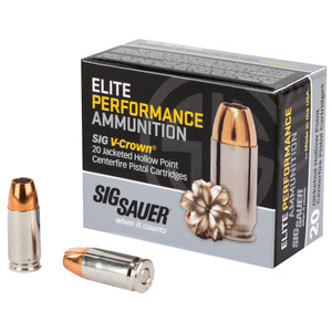 Sig Sauer, Elite Performance, 9mm Luger, V-Crown Jacketed Hollow Point, 124 Grain, 20 Rounds