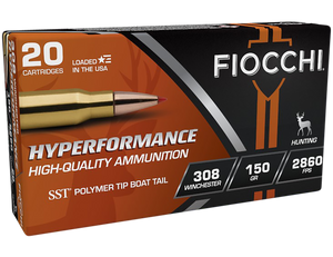 Fiocchi, Hyperformance Hunt, .308 Winchester, Super Shock Tip Polymer, 150 Grain, 20 Rounds