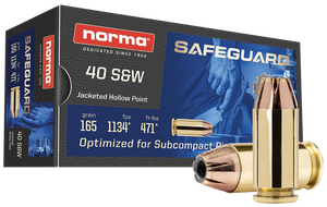 Norma Ammunition 801407887  Safeguard 40S&W 165gr Jacketed Hollow Point 50 Rounds