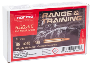 Norma Ammunition 701701313 Range & Training  5.56x45mmNATO 55gr Full Metal Jacket 20 Rounds