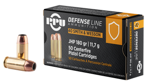 PPU PPD40 Defense  40S&W 180gr Jacketed Hollow Point 50 Rounds
