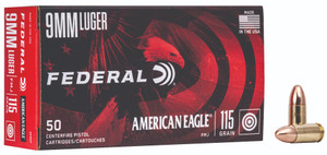 Federal, American Eagle, 9mm Luger, Full Metal Jacket, 115 Grain, 50 Rounds