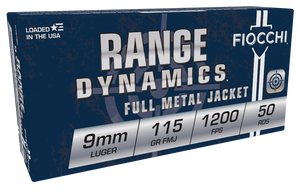 Fiocchi, Range Dynamics, 9mm Luger, Full Metal Jacket, 115 Grain, 50 Rounds