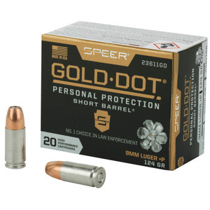 Speer, Gold Dot Personal Protection, 9mm Luger, Hollow Point, 124 Grain, 20 Rounds