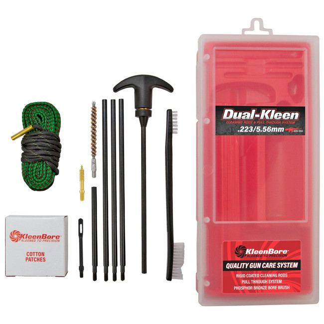 KleenBore KDS-556 Dual Kleen Rod & Pull Through Rope Cleaner .223/ 5.56mm Rifle 30" Steel Nylon Bristles Phosphor Bronze Bristles - KDS-556 - 026249003411