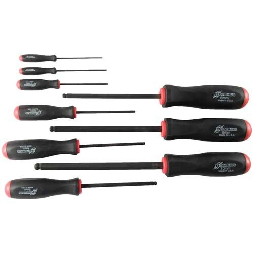 BONDHUS 9-PIECE METRIC HEX SCREWDRIVER SET - 1.5MM-10MM
