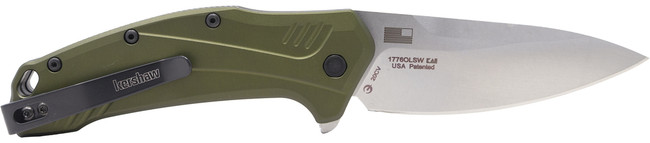 Kershaw Link Drop Point Knife Olive Aluminum (3.25" Stonewash 20CV) - 1776OLSW - 087171058474