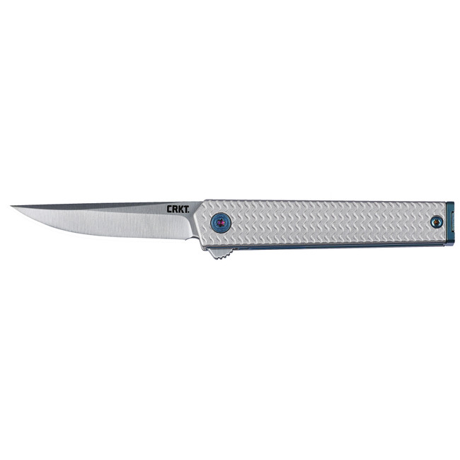 CRKT 7081 CEO Microflipper Micro 2.36" Flipper Drop Point Plain Satin 12C27 Sandvik Blade, Silver Textured w/Blue Liner & Accents Aluminum Handle, Includes Pocket Clip