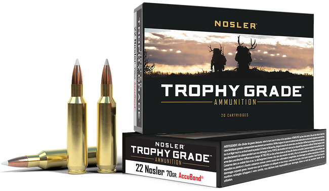 Nosler Trophy Grade Rifle Ammunition 22 Nosler 70 gr. AB SP 20 rd.
