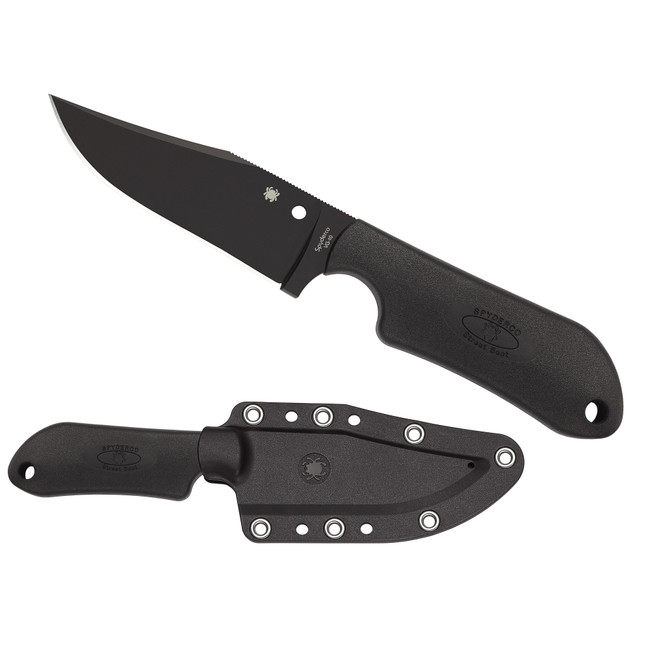 Spyderco FB15PBBK Street Beat  3.51" Fixed Bowie Plain Black DLC VG-10 SS Blade/Black Textured FRN Handle - FB15PBBK - 716104650774