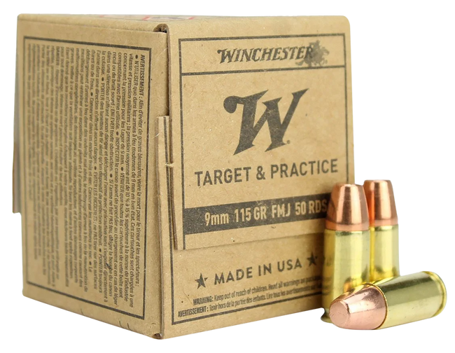 Winchester Target and Practice 9mm Luger Full Metal Jacket 115 Grain 50 Rounds